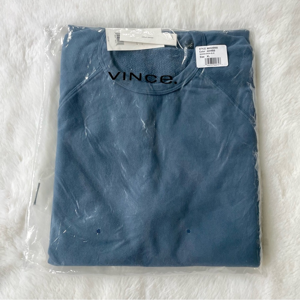Vince Men’s NWT Crew Neck Pullover Sweatshirt in Washed Brisk Blue Size XL - Picture 4 of 9